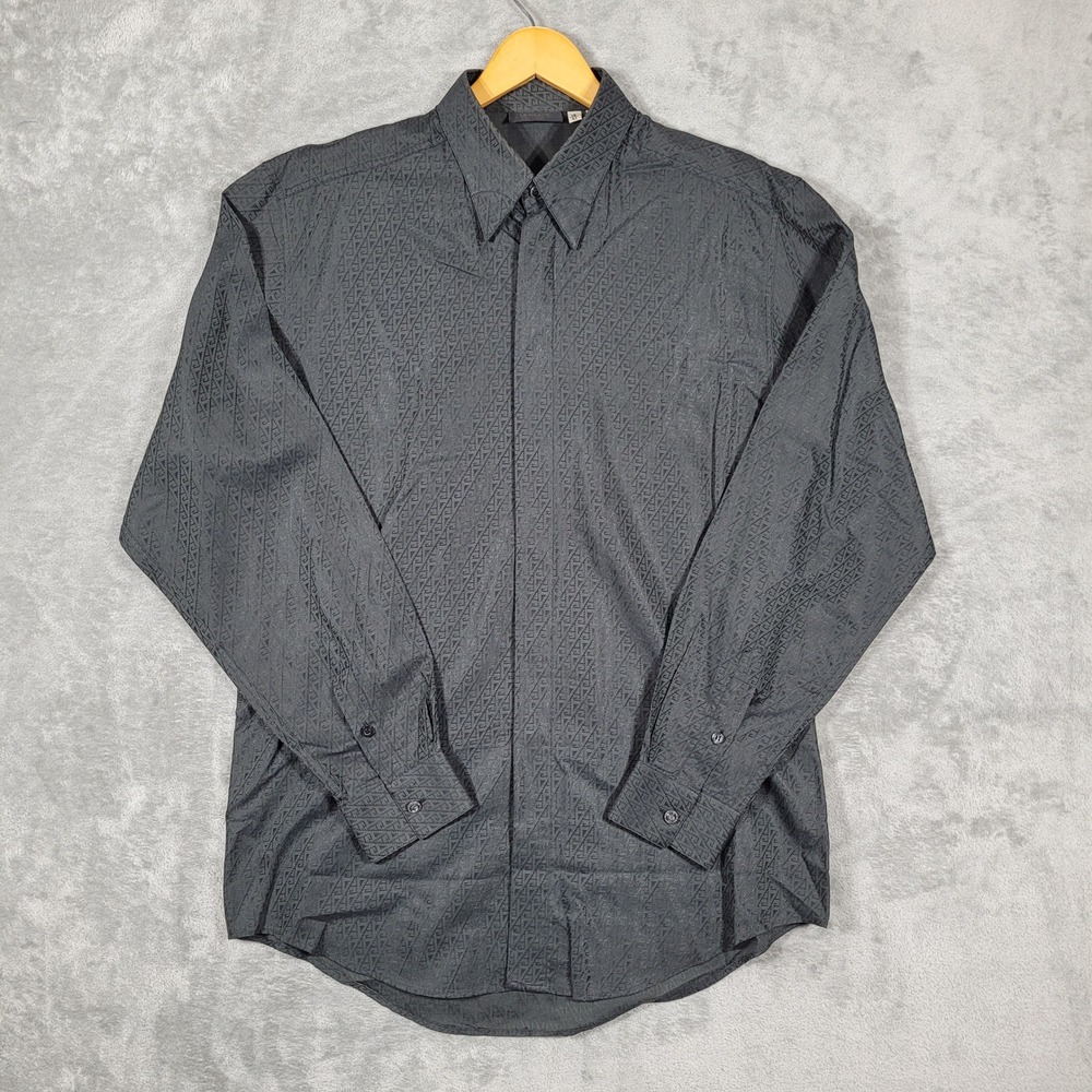 Versace Dress Shirt Mens 16 41 Black Classic V2 Logo Jacquard Long Sleeve Italy
